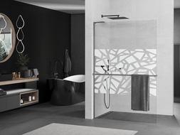 Mexen Kioto+ L dušo sienelė su lentynėle Walk-in 70 x 200 cm, baltas raštas, pilkai šlifuotas - 800-070-123-66-85