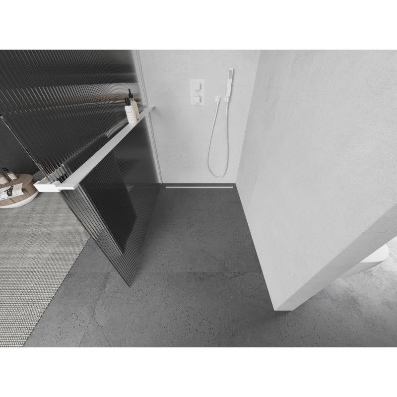 Mexen Kioto+ L dušo siena su lentyna Walk-in 80 x 200 cm, dryžiai, balta - 800-080-123-20-09