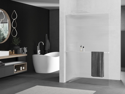 Mexen Kioto+ L dušo sienelė su lentyna Walk-in 90 x 200 cm, juostos, balta - 800-090-123-20-09