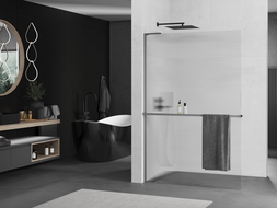 Mexen Kioto+ L dušo sienelė su Walk-in lentyna 90 x 200 cm, skaidrus, gun metal - 800-090-123-95-09