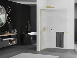 Mexen Kioto+ L dušo sienelė su lentyna Walk-in 100 x 200 cm, dryžuota, auksinė šlifuota - 800-100-123-55-09
