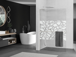 Mexen Kioto+ L dušo pertvara su Walk-in lentyna 90 x 200 cm, baltas raštas, šlifuotas nikelis - 800-090-123-97-85