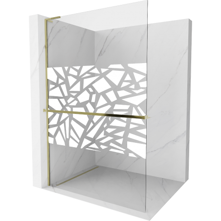 Mexen Kioto+ L dušo siena su lentyna Walk-in 100 x 200 cm, baltas raštas, auksinė - 800-100-123-50-85