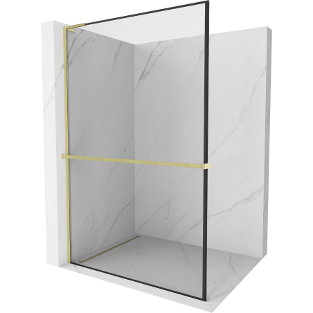 Mexen Kioto+ L dušo sienelė su lentyna Walk-in 90 x 200 cm, juodas rėmas, šlifuotas auksas - 800-090-123-55-70