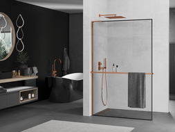 Mexen Kioto+ L Walk-in dušo siena su lentyna 70 x 200 cm, juodas modelis, rožinė auksinė - 800-070-123-60-70