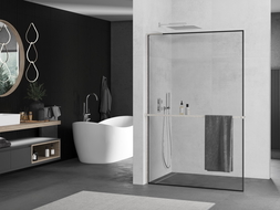 Mexen Kioto+ L dušo pertvara su Walk-in lentyna 70 x 200 cm, juodas raštas, šlifuotas nikelis - 800-070-123-97-70