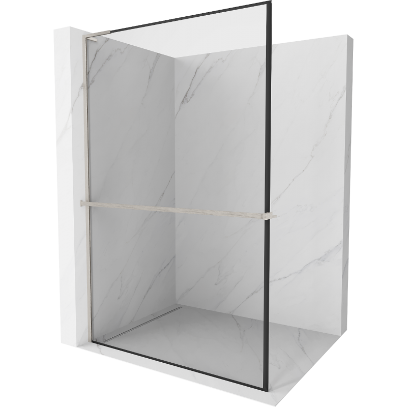 Mexen Kioto+ L dušo siena su lentyna Walk-in 90 x 200 cm, juodas rėmelis, šveistas nikelis - 800-090-123-97-70