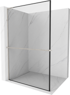 Mexen Kioto+ L dušo sienelė su Walk-in lentyna 90 x 200 cm, juodas raštas, šlifuotas nikelis - 800-090-123-97-70