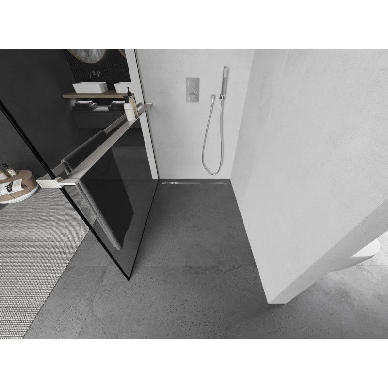 Mexen Kioto+ L dušo sienelė su lentyna Walk-in 120 x 200 cm, juodas rėmelis, šlifuotas nikelis - 800-120-123-97-70