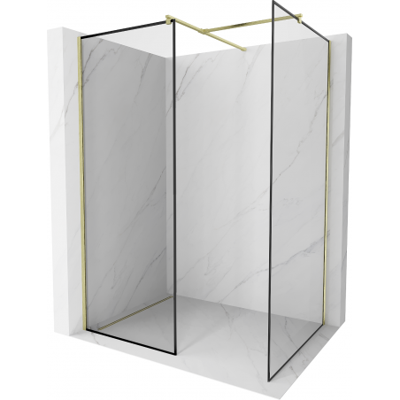 Mexen Kioto Walk-in dušo siena 100 x 100 cm, juodas raštas, auksinė šlifuota - 800-100-202-55-70-100