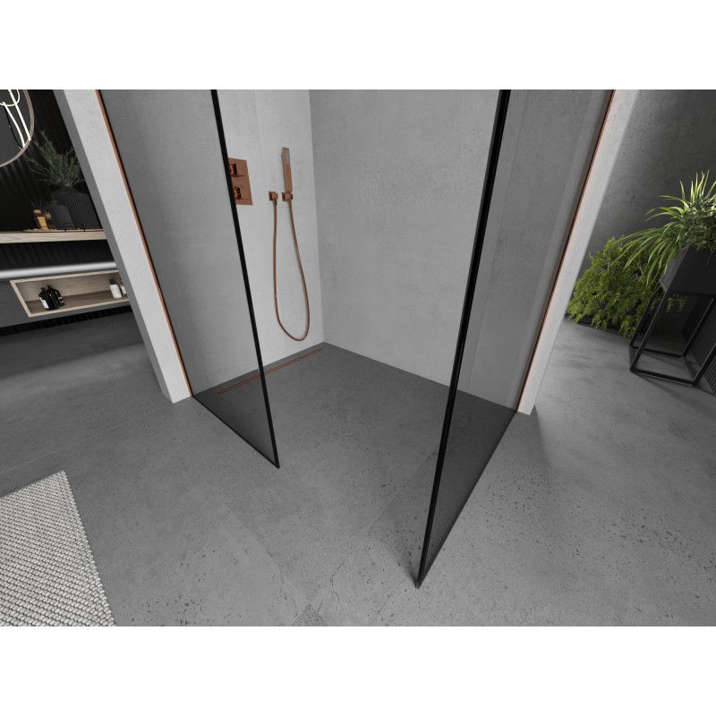 Mexen Kioto dušo siena Walk-in 120 x 90 cm, juodas rėmas, rožinis auksas - 800-120-202-60-70-090