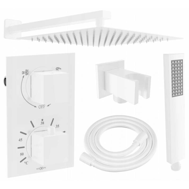 Mexen Cube DR02 potinkinis dušo komplektas su 30 cm lietaus dušo galvute, baltas - 77502DR0230-20