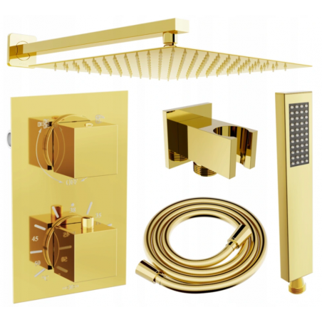 Mexen Cube DR02 paslėptas dušo komplektas su 30 cm lietaus dušo galvute, auksinis - 77502DR0230-50