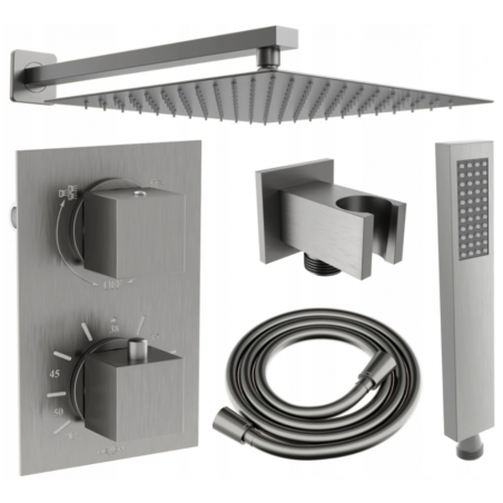 Mexen Cube DR02 potinkinis dušo komplektas su 30 cm lietaus dušu, šešėlinė pilka šukuota - 77502DR0230-66