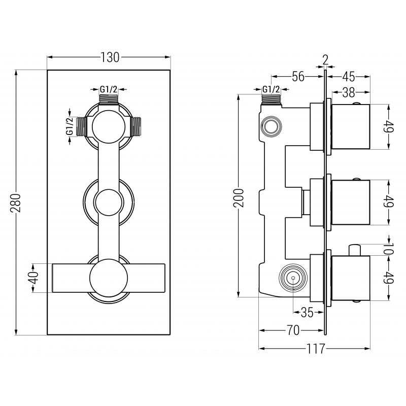 Mexen Cube DR02 įmontuojama vonios ir dušo sistema su 30 cm lietaus dušo galva, balta - 77503DR0230-20