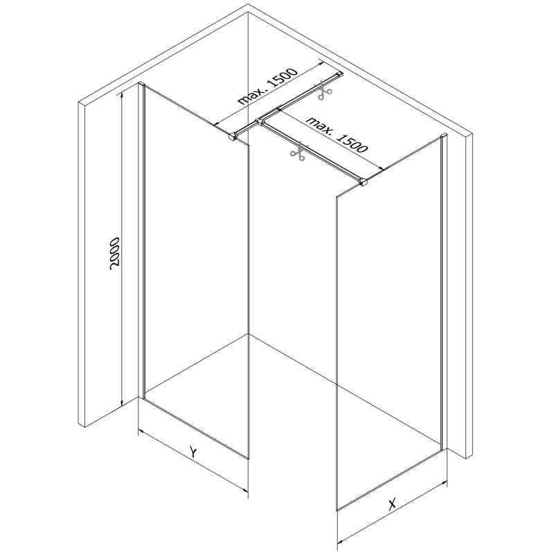 Mexen Kioto Dušo siena Walk-in 145 x 110 cm, permatoma, aukso spalvos - 800-145-202-50-00-110