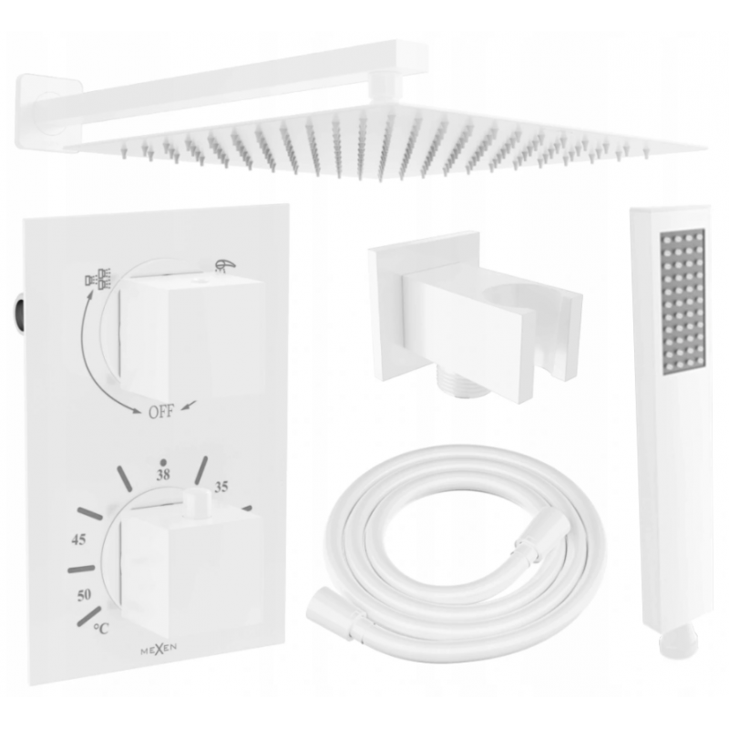 Mexen Cube DR02 įmontuotas dušo komplektas su 25 cm lietaus dušu, baltas - 77502DR0225-20