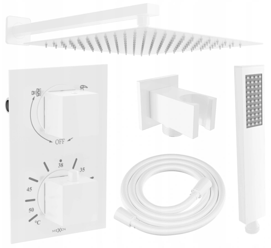 Mexen Cube DR02 potinkinio dušo komplektas z lietaus dušas 25 cm, Balta - 77502DR0225-20