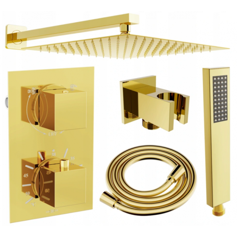 Mexen Cube DR02 paslėptas dušo komplektas su 25 cm lietaus dušu, auksinis - 77502DR0225-50