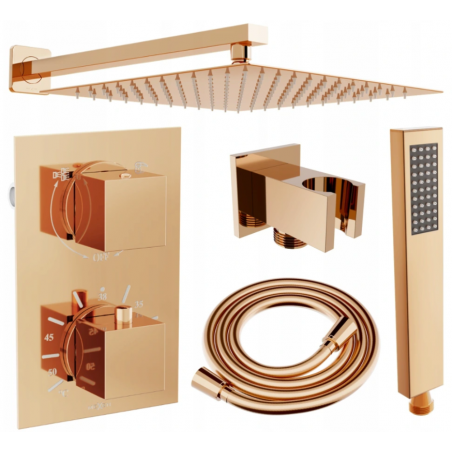 Mexen Cube DR02 paslėptas dušo rinkinys su lietaus dušo galvute 25 cm, rožinis auksas - 77502DR0225-60