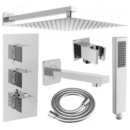 Mexen Cube DR02 potinkinis vonios ir dušo komplektas su 25 cm lietaus dušo galvute, chromuotas - 77503DR0225-00