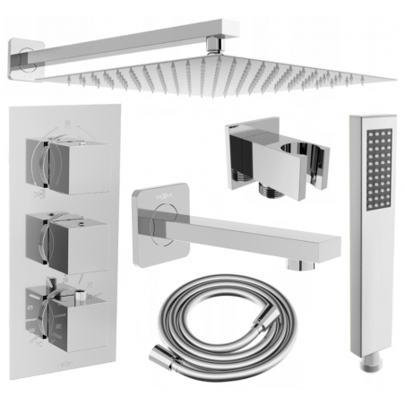 Mexen Cube DR02 potinkinis vonios ir dušo komplektas su lietaus dušu25 cm, Chromo - 77503DR0225-00
