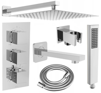 Mexen Cube DR02 potinkinis vonios ir dušo komplektas su 25 cm lietaus dušo galvute, chromuotas - 77503DR0225-00