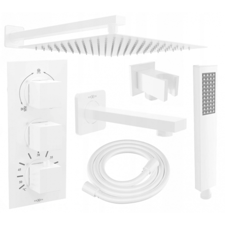 Mexen Cube DR02 įmontuojamas vonios ir dušo komplektas su 30 cm lietaus dušu, baltas - 77503DR0230-20