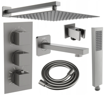 Mexen Cube DR02 potinkinis vonios ir dušo komplektas su 30 cm lietaus sistema, šlifuota šautuvo pilka - 77503DR0230-66
