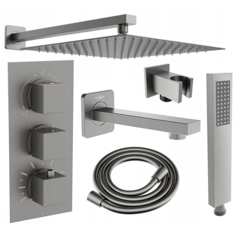 Mexen Cube DR02 daušo-vonios potinkinė dušo sistema su lietaus dušo galvute 25 cm, grafitas - 77503DR0225-66