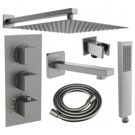 Mexen Cube DR02 daušo-vonios potinkinė dušo sistema su lietaus dušo galvute 25 cm, grafitas - 77503DR0225-66