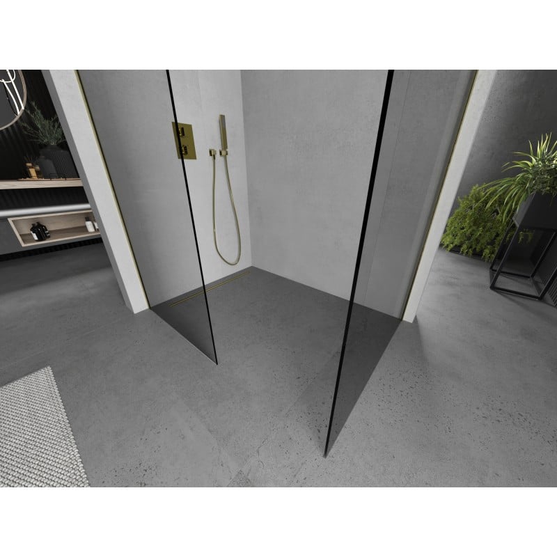 Mexen Kioto dušo sienelė Walk-in 140 x 85 cm, skaidrus, auksinis šepetėliuotas - 800-140-202-55-00-085