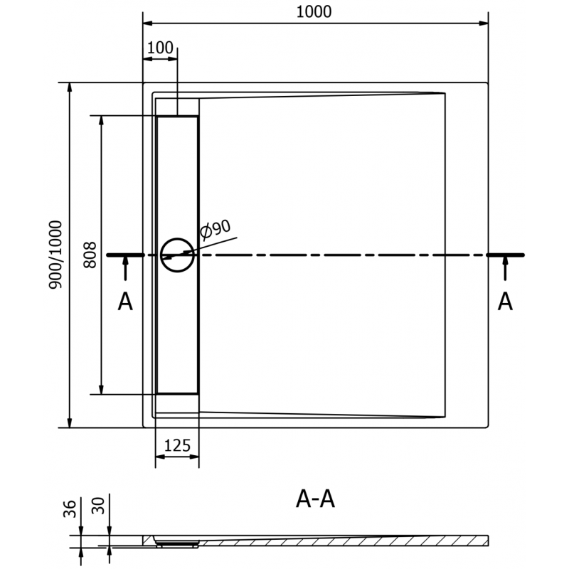 Mexen Amon stačiakampė dušo padėklas SMC 100 x 90 cm, juodas - 4F709010
