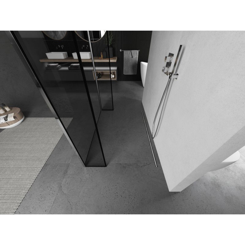 Mexen Kioto laisvai stovinti dušo sienelė 110 x 30 x 30 cm, juodas rėmelis, chromas - 800-110-030-222-01-70-030