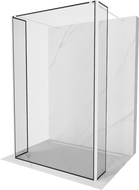 Mexen Kioto laisvai stovinti dušo sienelė 110 x 30 x 30 cm, juodas rėmelis, baltas - 800-110-030-222-20-70-030