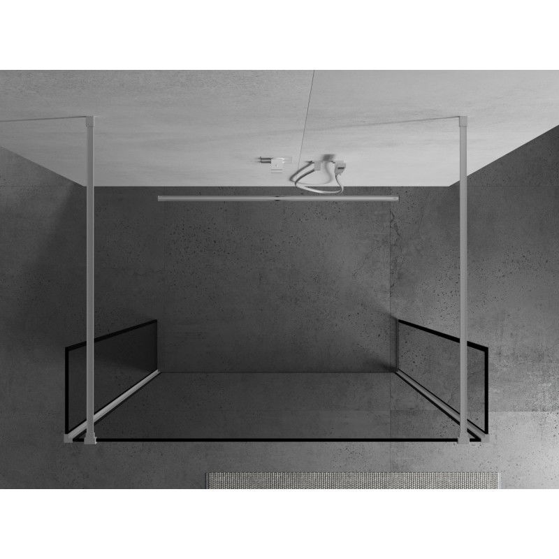 Mexen Kioto laisvai stovinti dušo pertvara 120 x 30 x 30 cm, juodas rėmas, balta - 800-120-030-222-20-70-030