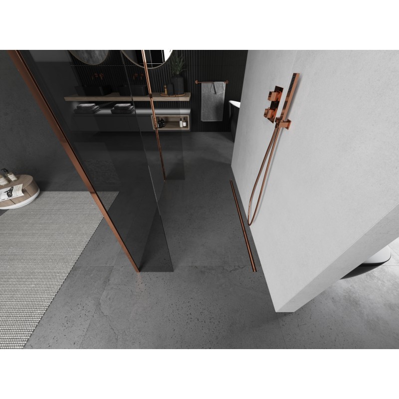 Mexen Kioto laisvai pastatoma dušo sienelė 135 x 30 x 30 cm, permatoma, rožinis auksas - 800-135-030-222-60-00-030