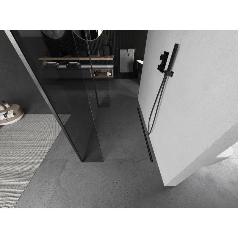 Mexen Kioto laisvai stovinti dušo sienelė 105 x 30 x 30 cm, skaidri, šepetėliai gun gray - 800-105-030-222-66-00-030