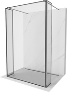 Mexen Kioto laisvai stovinti dušo siena 150 x 30 x 30 cm, juodas rėmelis, pilka šlifuota - 800-150-030-222-66-70-030