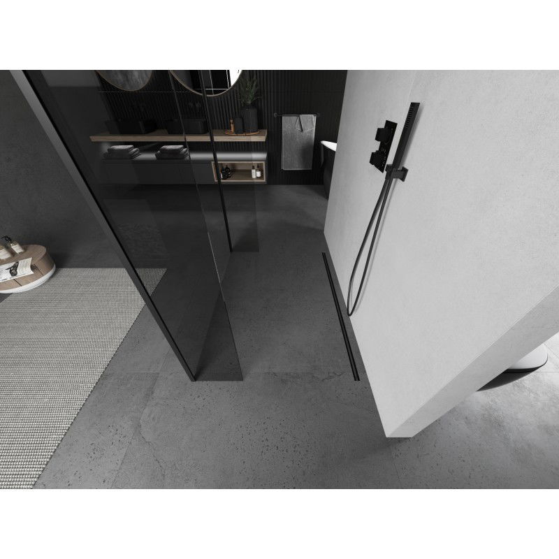 Mexen Kioto laisvai stovinti dušo siena 110 x 30 x 30 cm, skaidri, juoda - 800-110-030-222-70-00-030