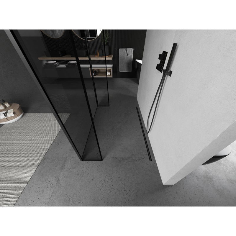 Mexen Kioto laisvai stovinti dušo siena 120 x 30 x 30 cm, juodas rėmas, juoda - 800-120-030-222-70-70-030