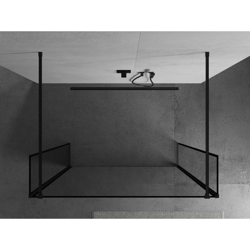 Mexen Kioto laisvai pastatoma dušo sienelė 150 x 30 x 30 cm, juodas rėmas, juoda - 800-150-030-222-70-70-030