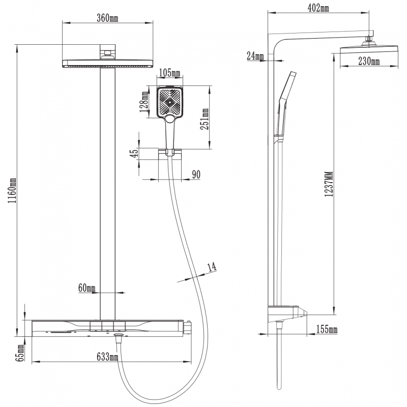 Mexen Zoom prie sienos tvirtinamas dušo komplektas su dušo galva ir maišytuvu, juodas - 78101-70
