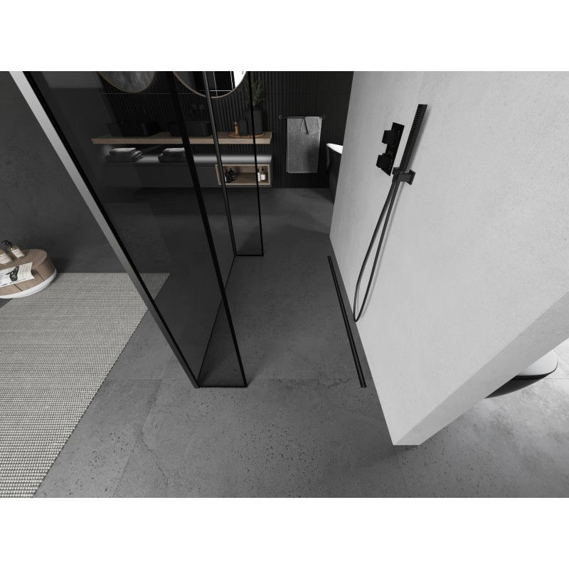 Mexen Kioto laisvai stovinti dušo pertvara 110 x 30 x 30 cm, juodas rėmas, gun metal - 800-110-030-222-95-70-030