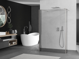 Mexen Kioto laisvai stovinti dušo sienelė 150 x 30 x 30 cm, skaidrus, šlifuotas nikelis - 800-150-030-222-97-00-030