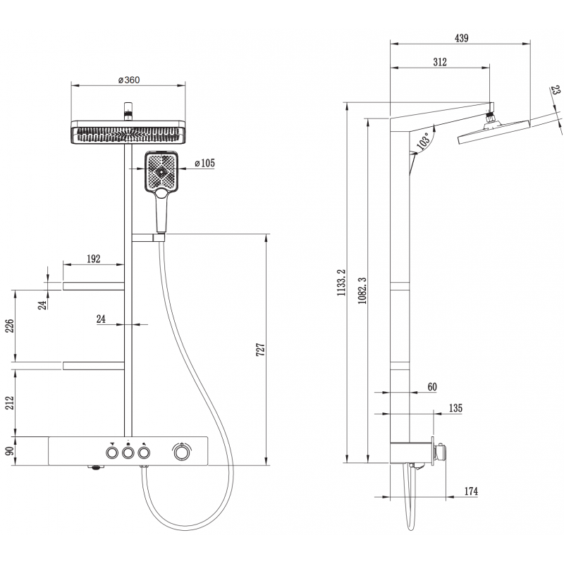 Mexen Saxx paviršinio montavimo dušo komplektas su dušo galvute ir maišytuvu, baltas - 78102-20