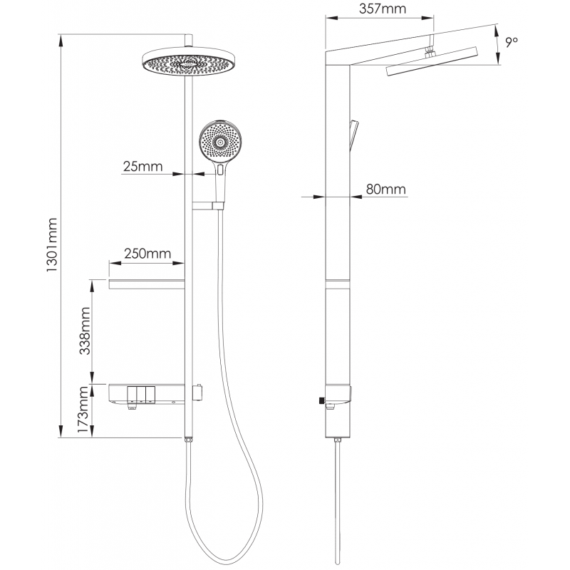 Mexen Dizzy viršutinio montavimo dušo komplektas su lietaus dušo galvute ir maišytuvu, baltas - 78104-20