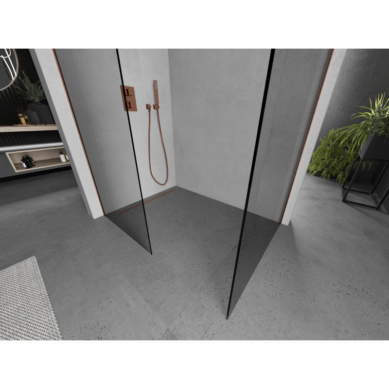 Mexen Kioto dušo sienelė Walk-in 100 x 95 cm, permatoma, šlifuoti vario atspalviai - 800-100-202-65-00-095