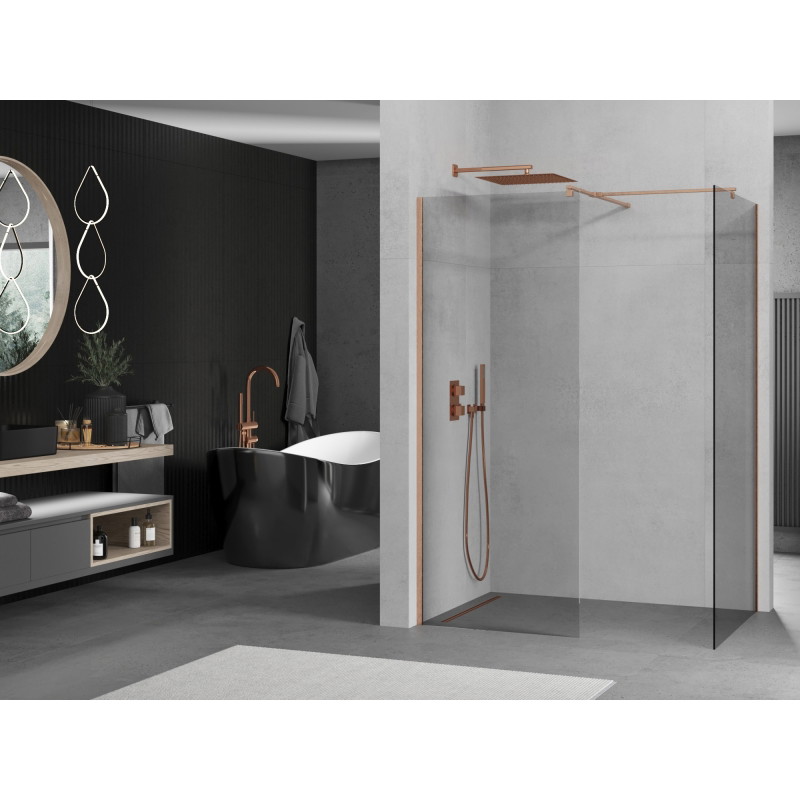 Mexen Kioto dušo sienelė Walk-in 100 x 95 cm, permatoma, šlifuoti vario atspalviai - 800-100-202-65-00-095