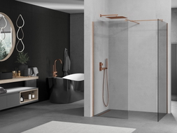 Mexen Kioto dušo sienelė Walk-in 100 x 95 cm, permatoma, šlifuoti vario atspalviai - 800-100-202-65-00-095